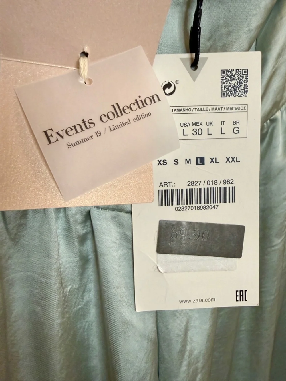 NWT Zara Pale Mint Satin V-Neck Spaghetti Strap Maxi Dress - Picture 6 of 6